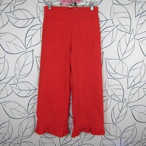 Maeve Colette Hi-Rise Wide Leg Cropped Chino Pants Ruffle Hem Coral Linen sz. 28